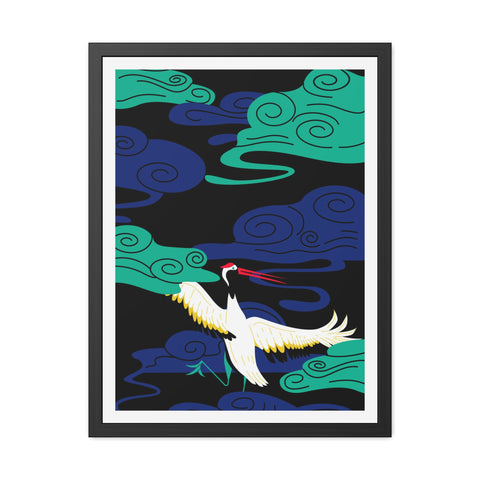 Japanese Garden 3 - Elegant Framed Poster - Majestic Crane with Colorful Clouds