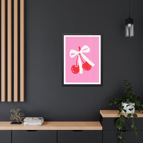 Lovin' 3 - Sweet Cherry Bow Framed Poster - Cute Home Decor for Vibrant Spaces