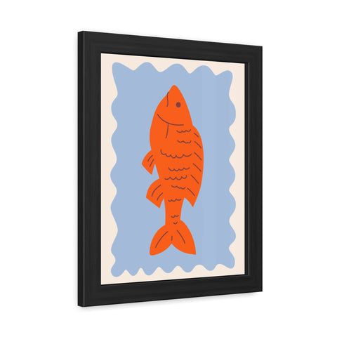 Whimsical Red Fish Art Print - Framed Poster Decor for Aquatic Lovers