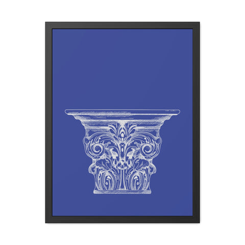 Greeked Out 1 - Elegant Architectural Framed Poster - Classic Column Design on Bold Blue Background