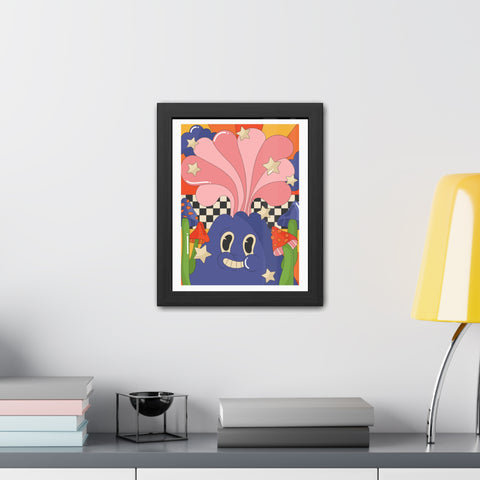 Fantasland 1 - Whimsical Framed Poster - Colorful Character with Stars and Mushrooms