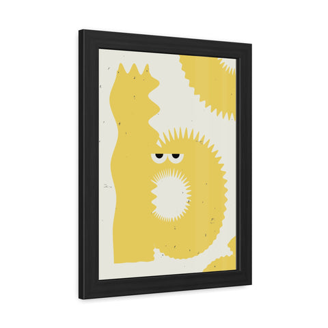 Lettermon - b - Whimsical Framed Poster - Yellow Abstract Creature Art for Playful Decor