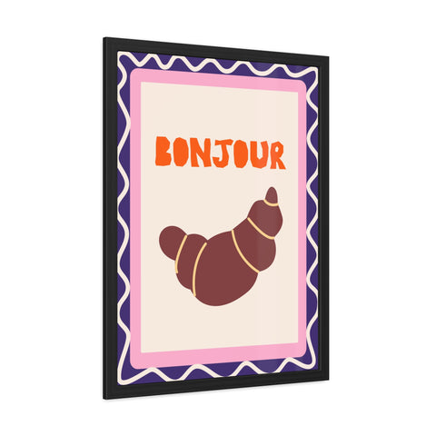 Whimsical Bonjour Croissant Framed Poster - Whimsical Wall Art for Café and Kitchen Decor