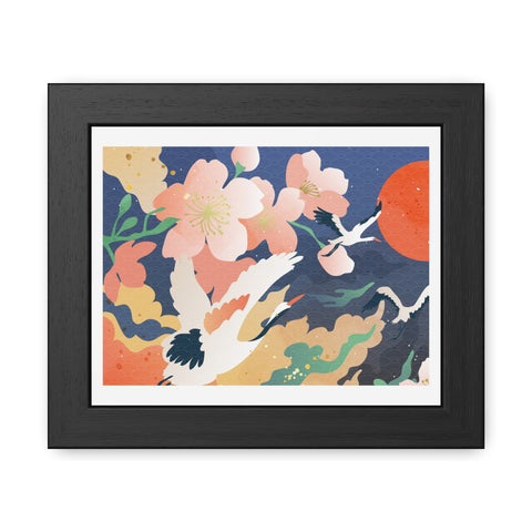 Pelican 1 - Elegant Framed Poster with Cherry Blossoms and Cranes - Art for Home Decor