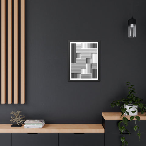 Gridline 4 - Modern Black and White Framed Poster - Minimalist Geometric Wall Art for Home Decor