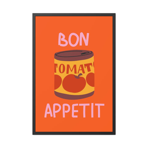 Bon Appetit Tomato Can Framed Poster - Fun Kitchen Decor for Food Lovers