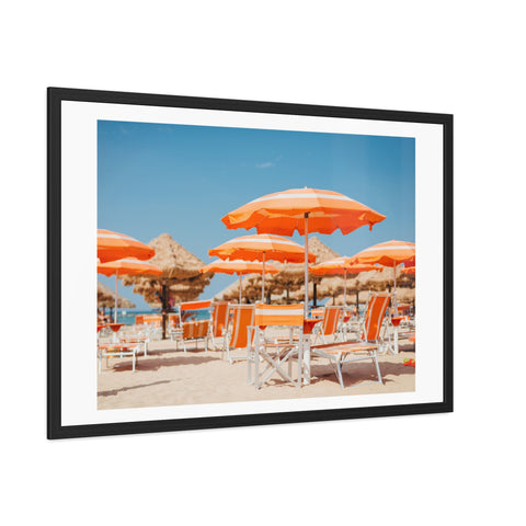 Orange Umbrellas - Tropical Beach Framed Poster - Vibrant Summer Decor & Gift for Beach Lovers