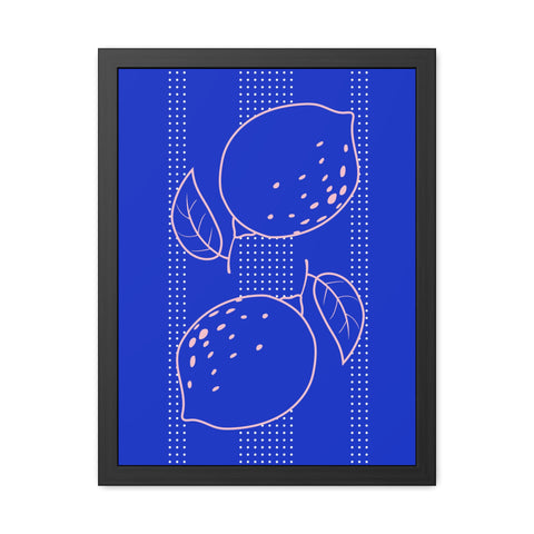When life gives you lemons 1 - Citrus Lemon Framed Poster - Bright Blue Wall Art for Kitchen Decor