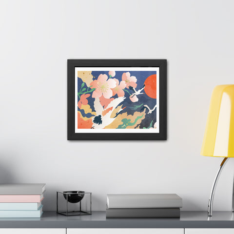 Pelican 1 - Elegant Framed Poster with Cherry Blossoms and Cranes - Art for Home Decor