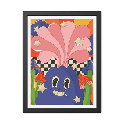 Fantasland 1 - Whimsical Framed Poster - Colorful Character with Stars and Mushrooms
