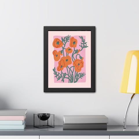 Flowers 2 - Botanical Framed Poster - Vibrant Orange Poppies Art for Home Decor