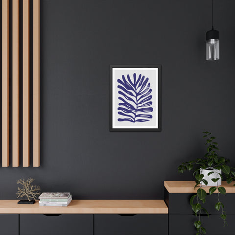 Stratica 4 - Modern Botanical Framed Poster - Navy Leaf Design
