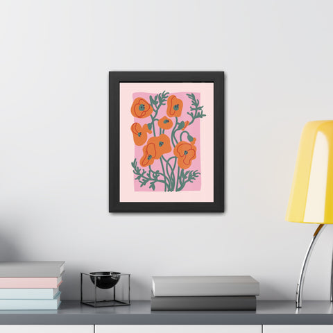 Flowers 2 - Botanical Framed Poster - Vibrant Orange Poppies Art for Home Decor