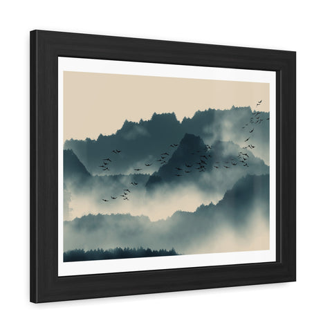 Foggy Morning 2 - Serene Mountain Landscape Framed Poster - Nature Wall Art for Tranquil Spaces
