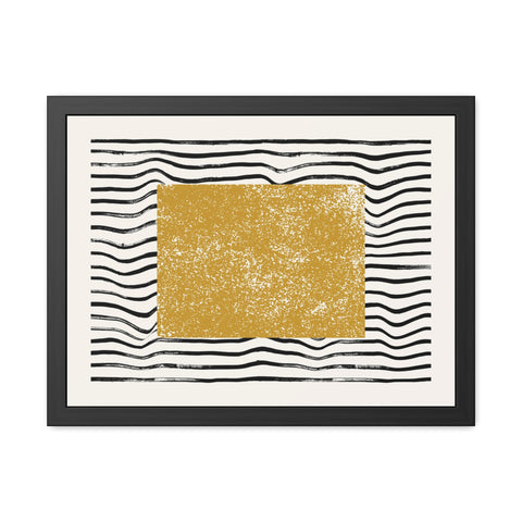 Ink Stamp 7 - Modern Abstract Framed Poster - Gold & Black Wavy Design for Home Decor