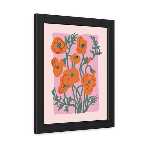 Flowers 2 - Botanical Framed Poster - Vibrant Orange Poppies Art for Home Decor