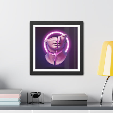 Broken - Modern Art Framed Poster - Dual Face Sculpture with Neon Glow