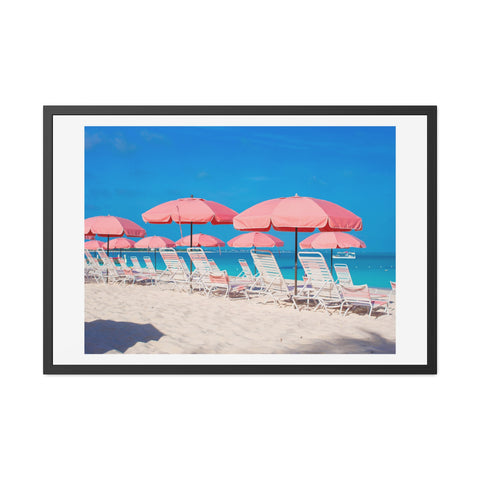 Pink Umbrellas - Beach Vibes Framed Poster - Tropical Umbrellas Art for Home Décor