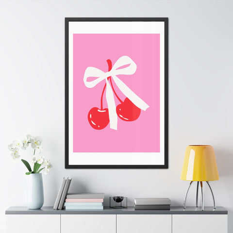 Lovin' 3 - Sweet Cherry Bow Framed Poster - Cute Home Decor for Vibrant Spaces