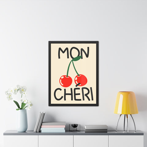 Mon Cheri Cherry Framed Poster - Fun Wall Art for Home Decor