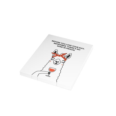 'Before you lose your shit, remember there's no wine in prison' Funny Llama Greeting Card – Humorous Greeting Card - Illustrated, Funny, Snarky, Modern
