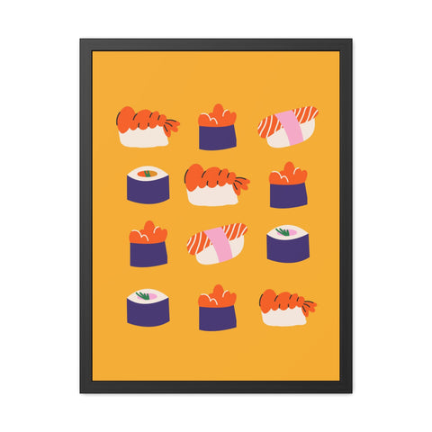 Whimsical Sushi Framed Poster - Colorful Japanese Cuisine Art