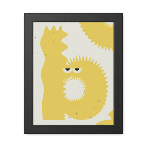 Lettermon - b - Whimsical Framed Poster - Yellow Abstract Creature Art for Playful Decor