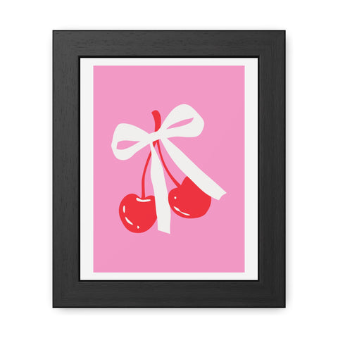 Lovin' 3 - Sweet Cherry Bow Framed Poster - Cute Home Decor for Vibrant Spaces
