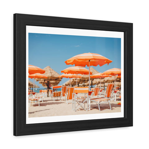 Orange Umbrellas - Tropical Beach Framed Poster - Vibrant Summer Decor & Gift for Beach Lovers