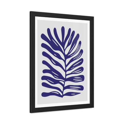Stratica 4 - Modern Botanical Framed Poster - Navy Leaf Design
