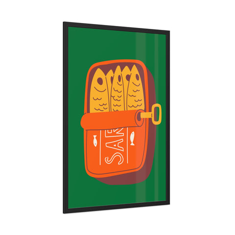 Whimsical Sardines Can Framed Poster – Quirky Wall Art for Foodies and Home Decor
