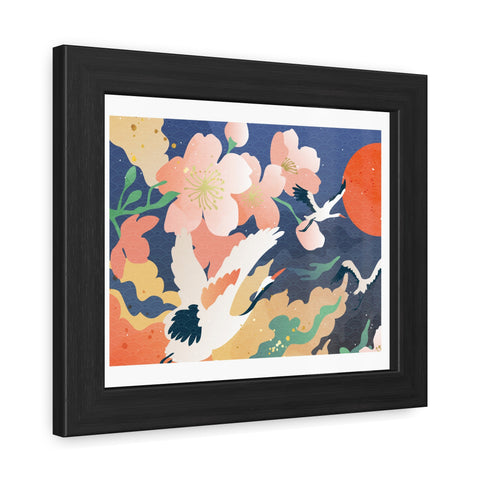 Pelican 1 - Elegant Framed Poster with Cherry Blossoms and Cranes - Art for Home Decor