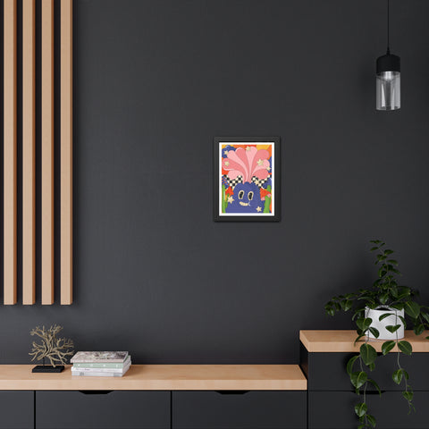Fantasland 1 - Whimsical Framed Poster - Colorful Character with Stars and Mushrooms