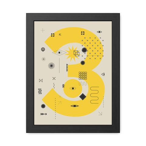 Kinta 3 - Modern Geometric Framed Poster - Bold Yellow '3' Design for Art Lovers
