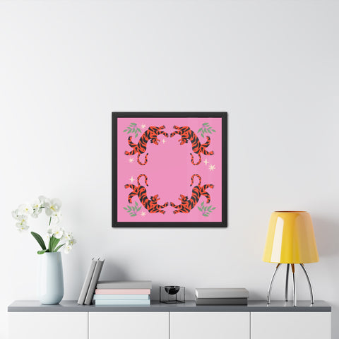 Circus Act 1 - Playful Tiger Framed Poster - Vibrant Pink Decor for Animal Lovers