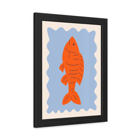 Whimsical Red Fish Art Print - Framed Poster Decor for Aquatic Lovers