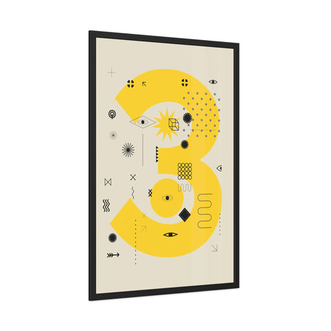 Kinta 3 - Modern Geometric Framed Poster - Bold Yellow '3' Design for Art Lovers