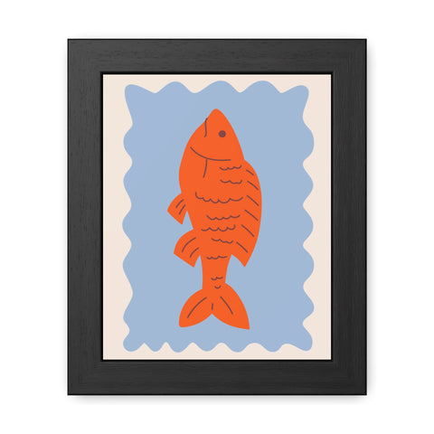 Whimsical Red Fish Art Print - Framed Poster Decor for Aquatic Lovers