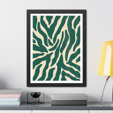 Natural formation 4- Modern Abstract Framed Poster - Green and Beige Wave Pattern Art for Home Decor