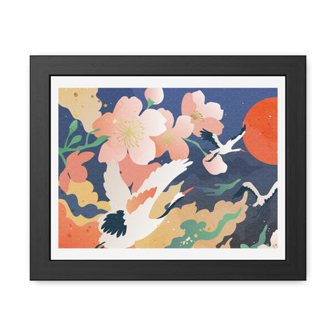 Pelican 1 - Elegant Framed Poster with Cherry Blossoms and Cranes - Art for Home Decor