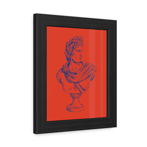 Greeked Out 3 - Vintage-Inspired Framed Poster of Classical Bust on Vibrant Background
