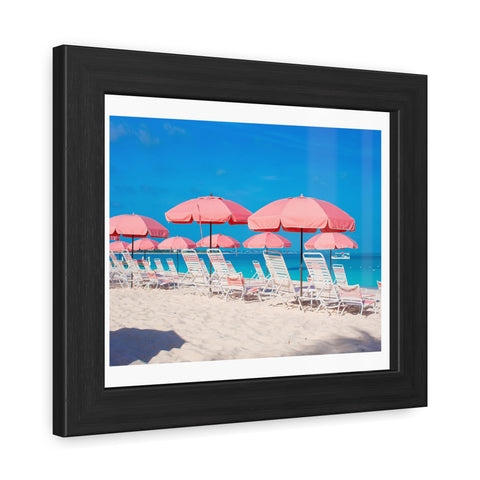 Pink Umbrellas - Beach Vibes Framed Poster - Tropical Umbrellas Art for Home Décor