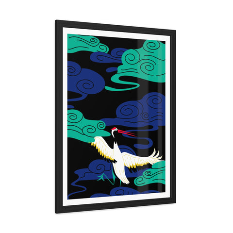Japanese Garden 3 - Elegant Framed Poster - Majestic Crane with Colorful Clouds