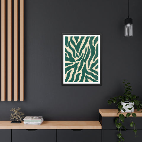 Natural formation 4- Modern Abstract Framed Poster - Green and Beige Wave Pattern Art for Home Decor