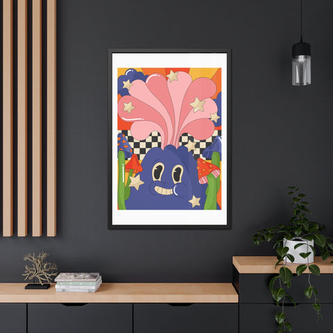 Fantasland 1 - Whimsical Framed Poster - Colorful Character with Stars and Mushrooms