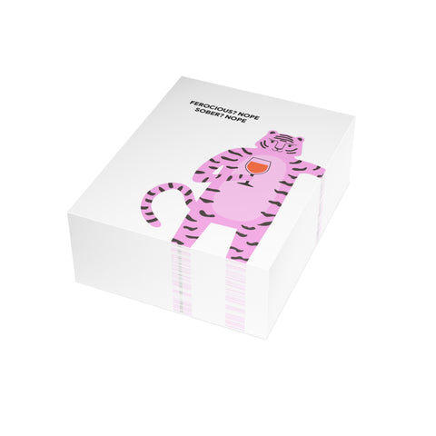 "Ferocious? Nope. Sober? Nope." Pink Tiger Greeting Card — Humorous Greeting Card - Illustrated, Funny, Snarky, Modern