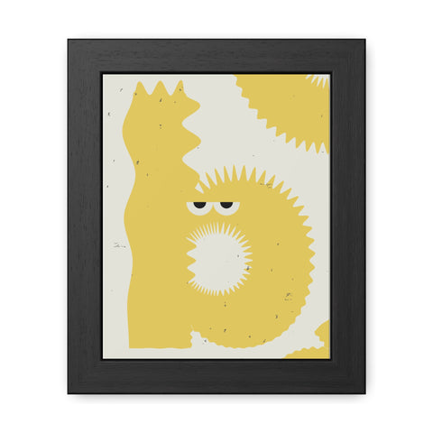 Lettermon - b - Whimsical Framed Poster - Yellow Abstract Creature Art for Playful Decor