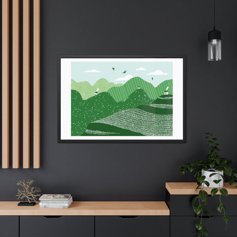 Greenscape - Serene Green Landscape Framed Poster - Nature Wall Art for Home Decor