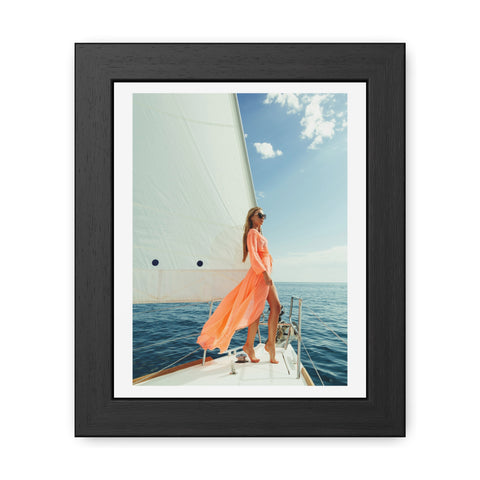 On the boat 2 - Elegant Framed Poster - Sailing Woman in Coral Dress - Nautical Wall Art