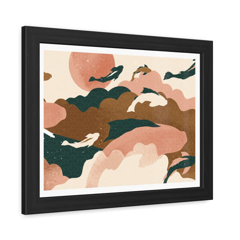Koi Wind 2 - Artistic Framed Posters: Serene Dolphin & Sunset Wall Decor